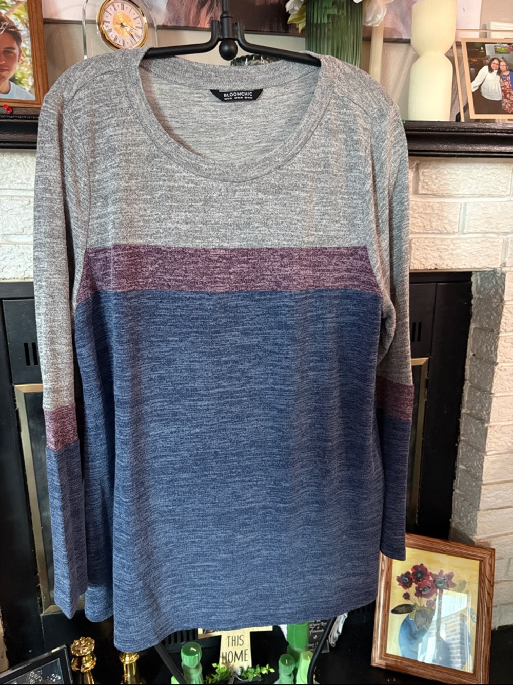 BloomChic Colorblock Long-Sleeve Top in Gray, Navy & Plum 14/16